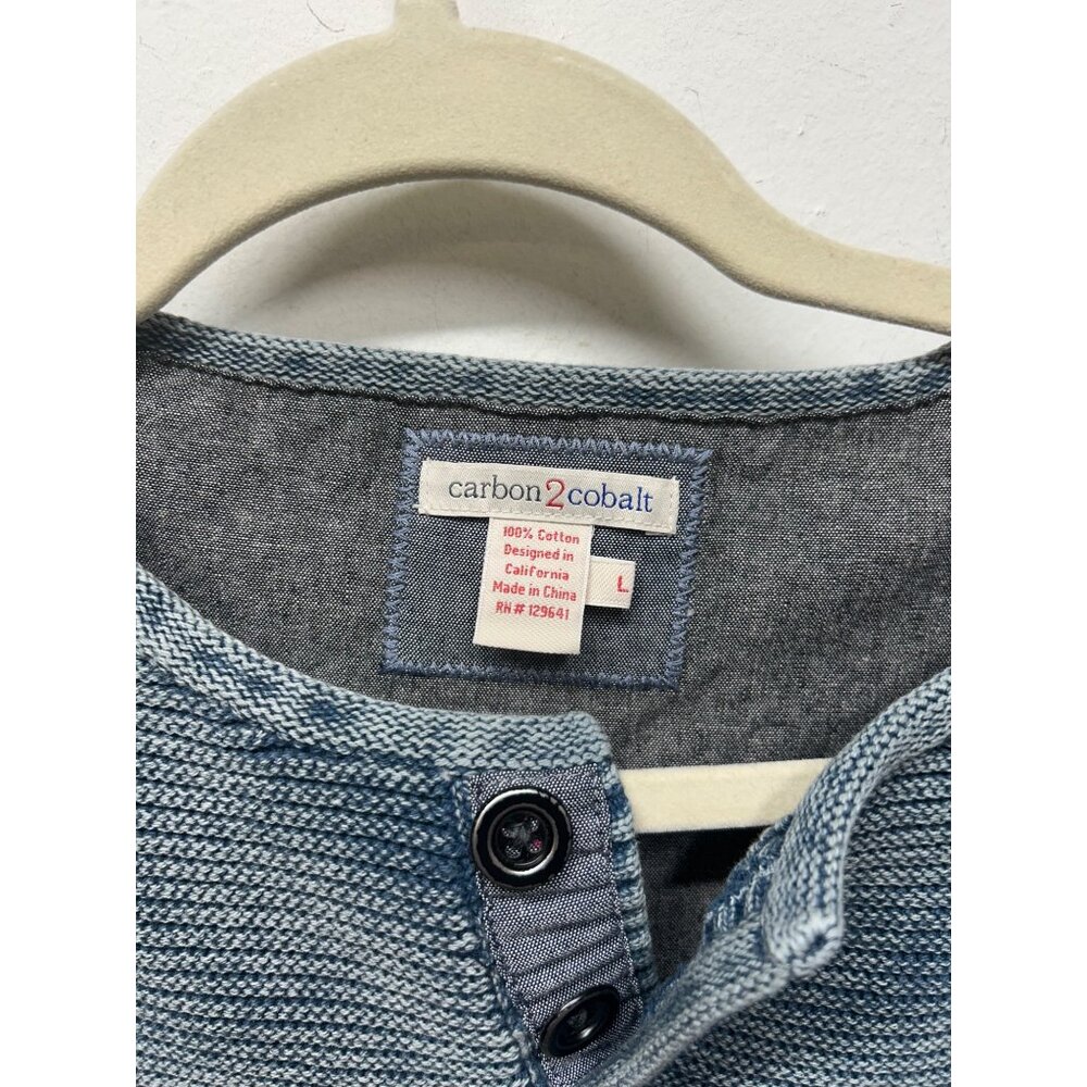 Carbon2Cobalt waterman Blue Button Henley knit textured Sweater sunwashed L - Picture 5 of 9
